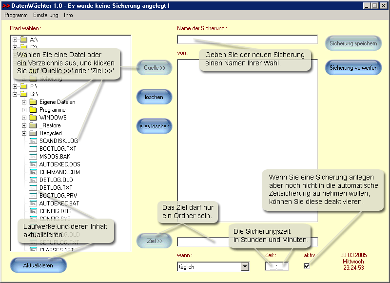 erstes erstellen einer Datensicherung