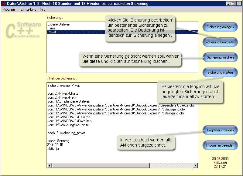 mit dieser Software k�nnen Sie eine zeitgesteuerte Sicherungskopien anlegen