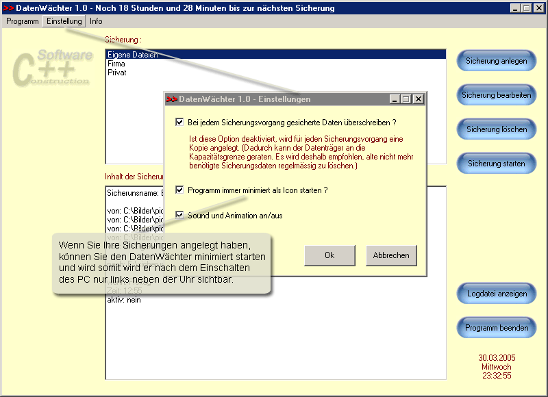 Sicherungsvorgang zeitgesteuert ausf�hren und keine Angst mehr vor Datenverlust