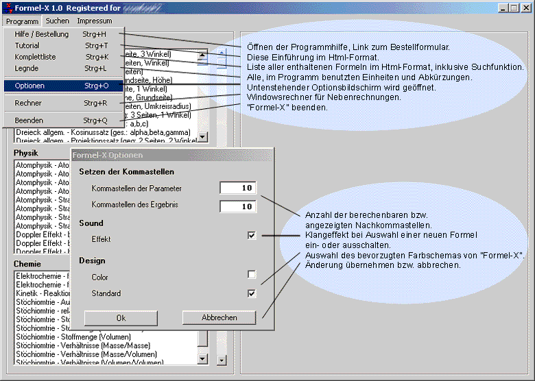 Lernsoftware Mathe Physik Biologie Chemie und Informatik - Formeln einfach umstellen und Ergebnisse berechnen